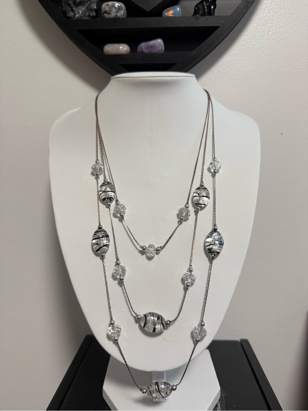 Silver-Tone Multi-Strand Glass Bead Necklace